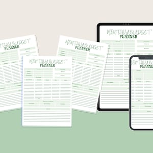 Printable Green Monthly Budget Planner PDF | Personal Finance Organizer | Expense & Savings Tracker | Money Management