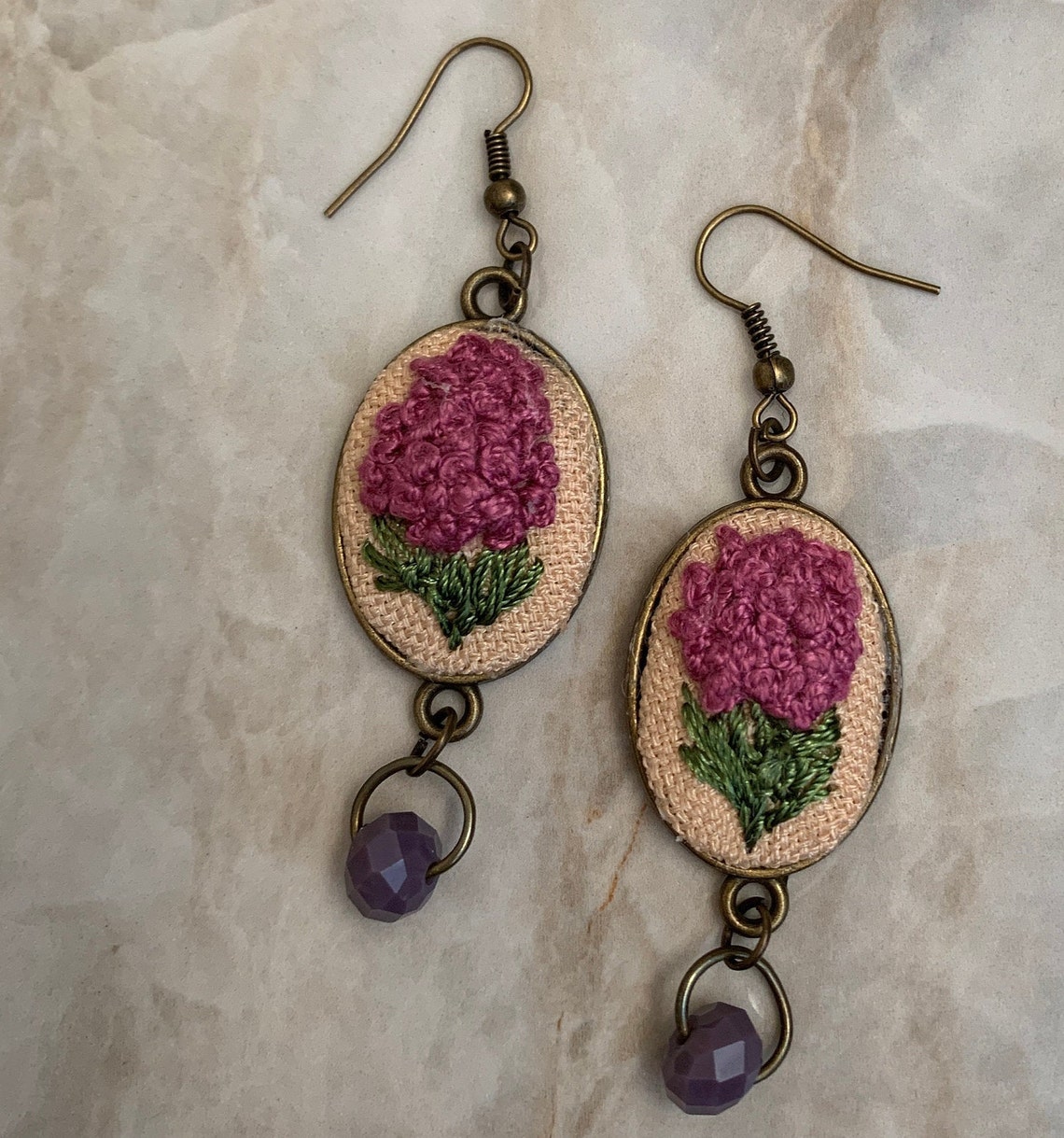 Spring Lilacs Flower Earing Statement Earing Embroidered