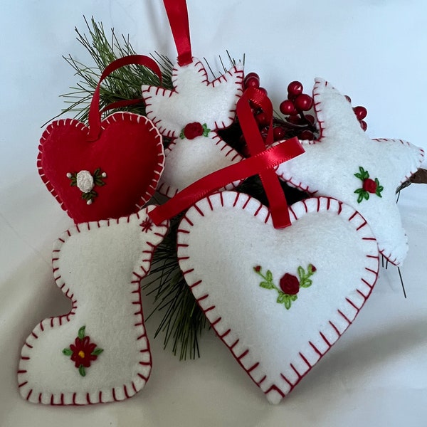Hand Embroidery Christmas Ornaments, Set of 6