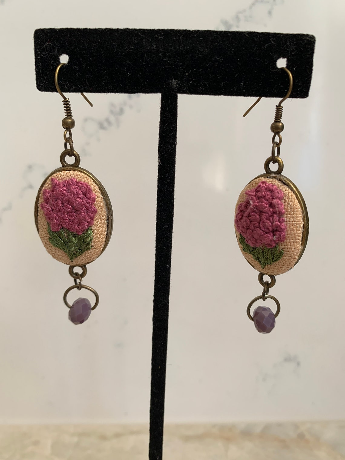 Spring Lilacs Flower Earing Statement Earing Embroidered