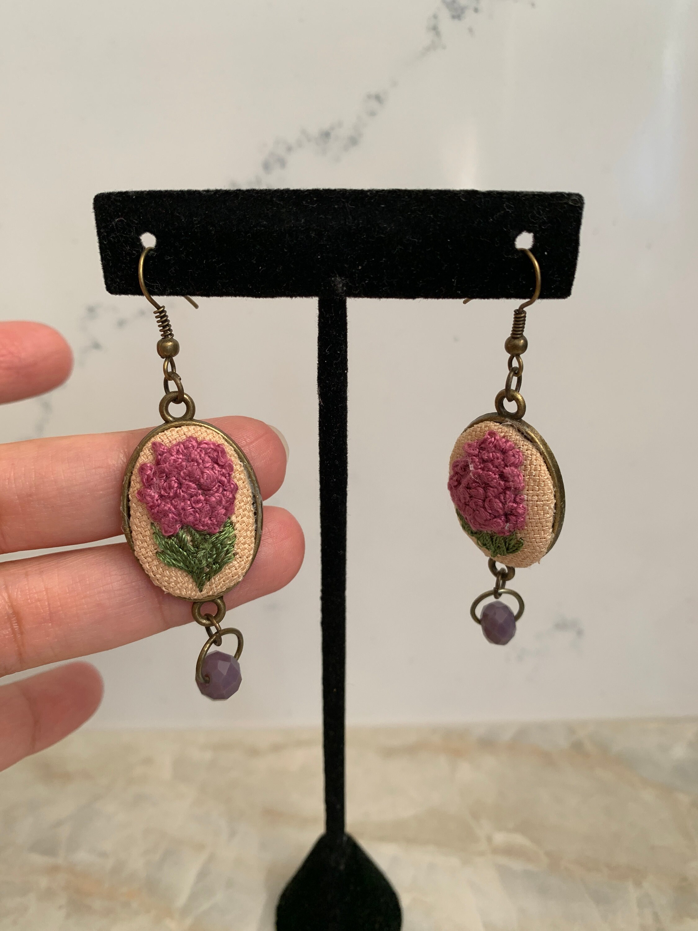 Spring Lilacs Flower Earing Statement Earing Embroidered