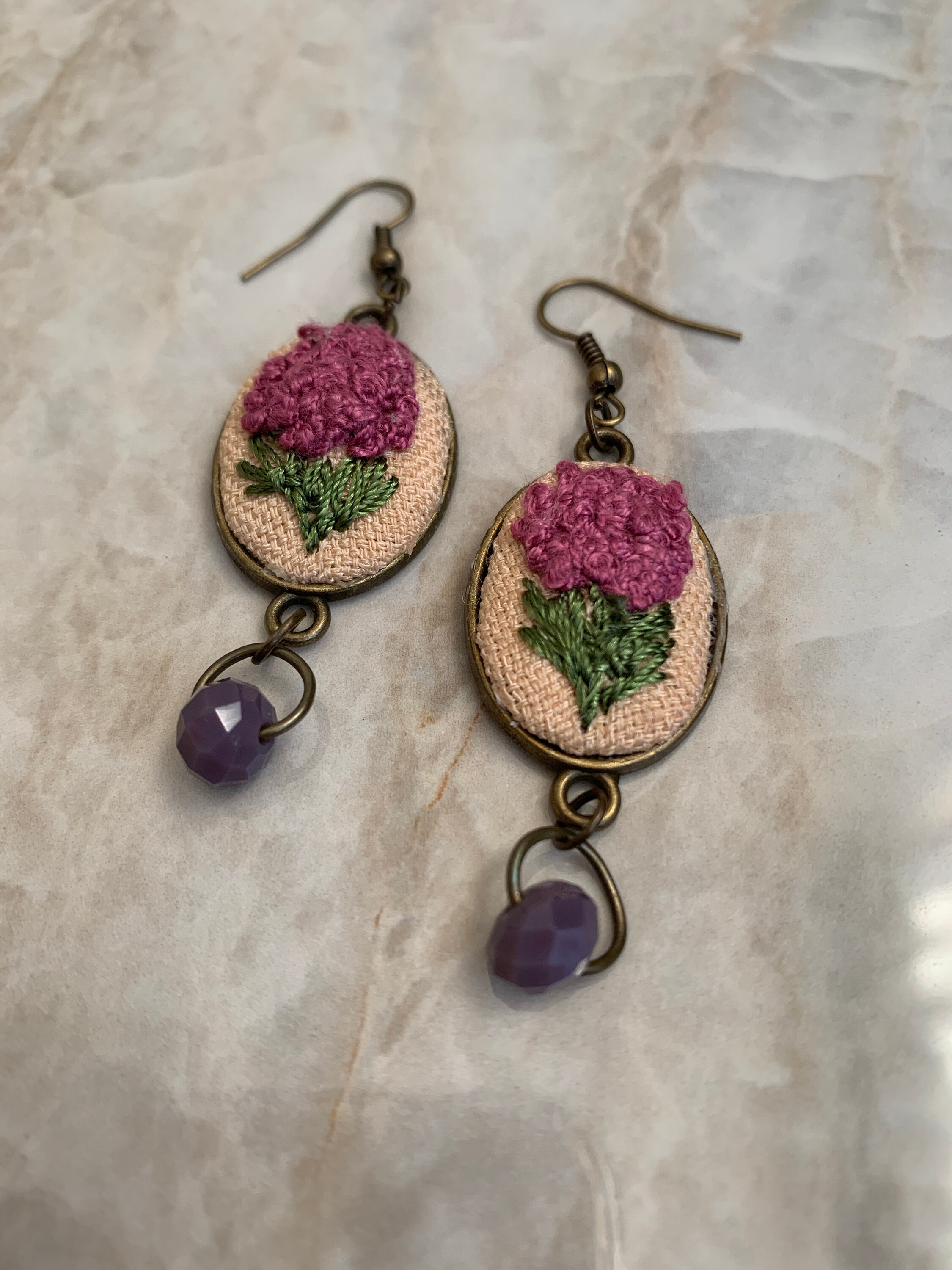 Spring Lilacs Flower Earing Statement Earing Embroidered
