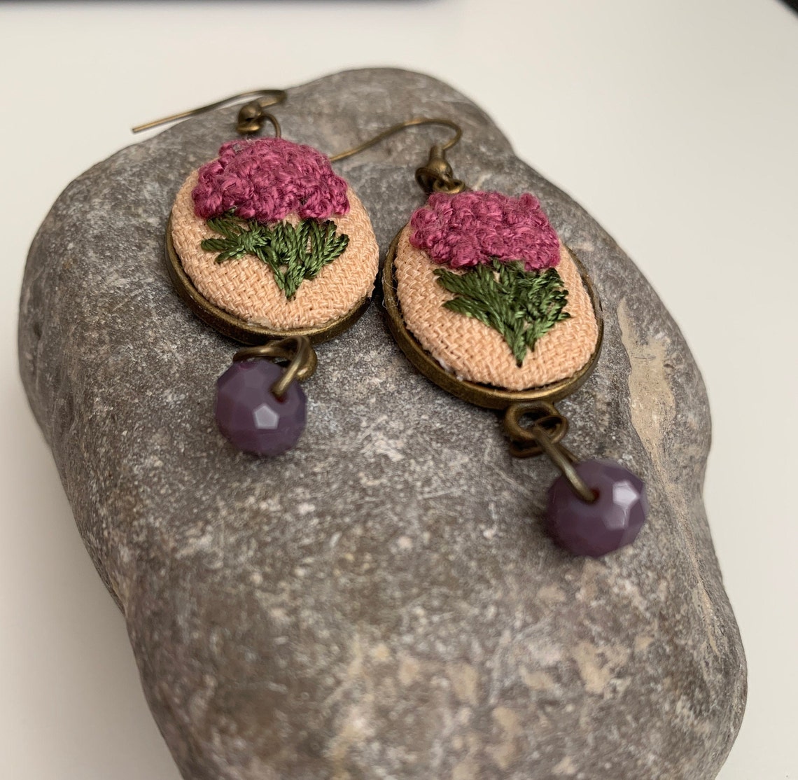 Spring Lilacs Flower Earing Statement Earing Embroidered