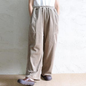 Vintage Inspired Corduroy Pants, Women Wide Leg Pants, Patchwork Fall Pants, Casual Elastic Waist Trouser, High Waisted Winter Corduroy Pant