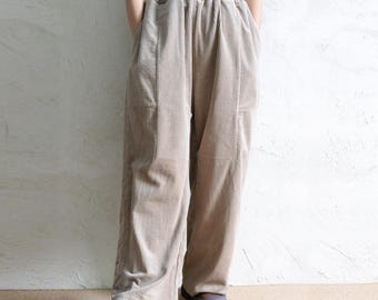 Vintage corduroy broek met wijde pijpen herfst en winter: broek met elastische taille