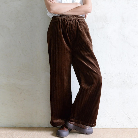 Retro Warm Corduroy Pants, Women Relaxed Fit Trousers, Comfy Cord Pants,  Elastic Waist Cotton Pants, Custom Winter Pants, Wide Leg Trousers