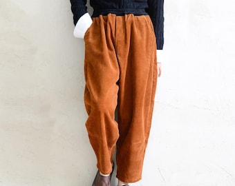 Vintage corduroy broek met wijde pijpen: elastische taille winterwarme broek