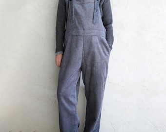 Aangepaste corduroy overall voor vrouwen, verstelbare bandjes, grijze jumpsuit, handgemaakte corduroy overall, verstelbare jarretelbroek, oversized broek