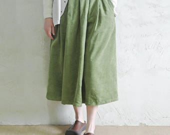 Corduroy geplooide midi-rok dames, Japanse boho-stijl, rokken met elastische taille
