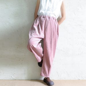 Casual Pink Corduroy Pants, Vintage Relaxed Fit Trousers, Comfy Tapered Pants, Elastic Waist Trouser, Warm Winter Corduroy Baggy Pants Women