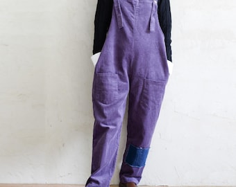 Comfortabele lila corduroy-overall dames: comfortabele katoenen jumpsuit, broek met verstelbare bandjes
