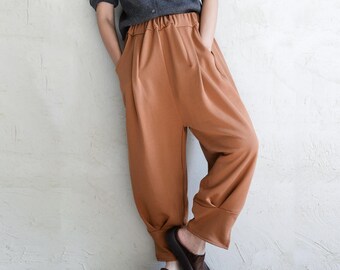 Comfortabele casual loose-fit broek: retro damesbroek met elastische taille en splitzoom