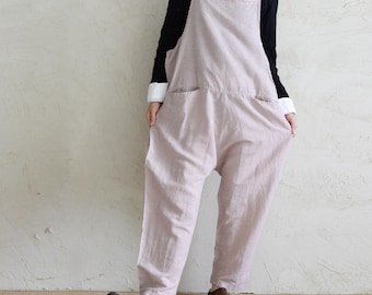 Linnen retro-overall met losse pasvorm: handgemaakte broek met laag kruis