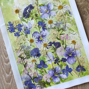 Foto met geperste bloem Gemengde techniek aquarel en geperste bloemen originele geperste bloemkunstwerken Muurkunst geperste bloem Herbarium Oshibana