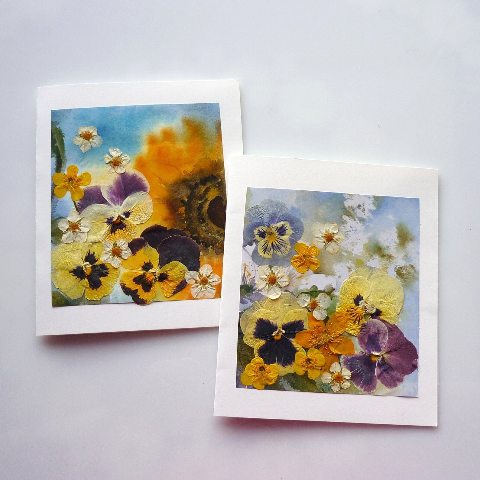 Set of 2 pressed Flower Cards Pressed Flowers art Pressed Etsy