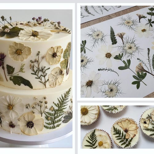Edible White Pressed Flowers: Wedding Cake Floral Decoration