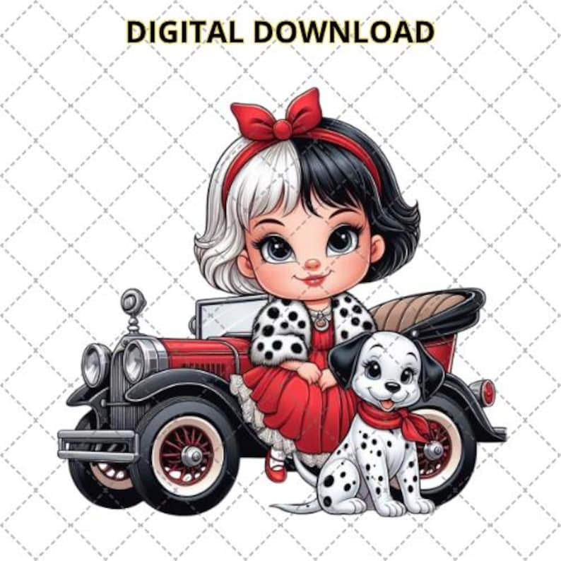 Baby Cruella PNG Princess Cartoon Digital image Baby villains Sublimation Printable Clip art for shirts image 1
