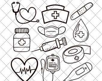 Nurse doodle SVG PNG Nurse life icons Printable Nurse design Medical icons clip arts Doodle art design Medical Clipart Instant Download