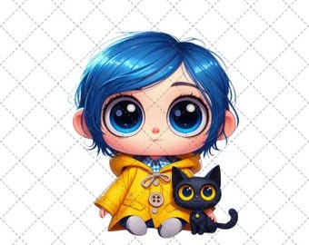 Baby Coraline Digital Download, Coraline Png Svg horror movie, cartoon characters, Halloween clip art instant download