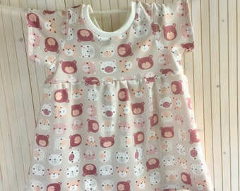 Cute friendly bear faces cotton jersey dress. Dress or add Hat and Bummies