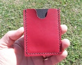 Red and Black Soft Leather Minimalist Wallet, black thread, three pockets, handcrafted, hand stitched, front pocket wallet, card holder