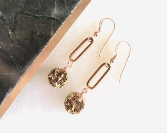 Gold Agate Druzy Drop Earrings, Gift for Mom