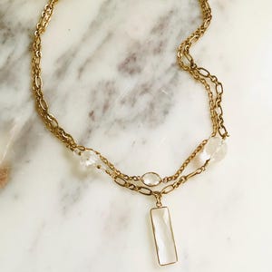 Clear Quartz Crystal Pendant Gold Necklace