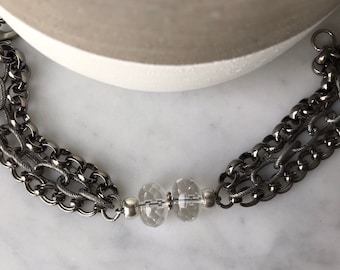 Clear Quartz Crystal Bracelet, Silver Chain Bracelet, Gift for Mom
