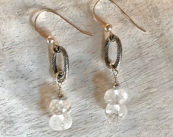 Clear Quartz Crystal Drop Silver Earrings, Gift for Mom