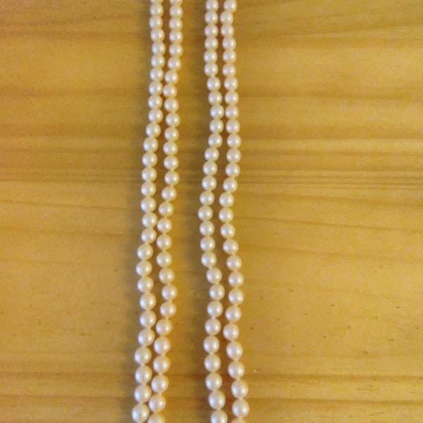 Vintage Pearl Necklace - Twin String Of Creamy Yellow Faux Pearls