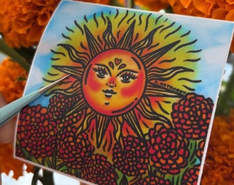 Poderosa Sun Sticker | Floral Art Vinyl Decal (Waterproof)