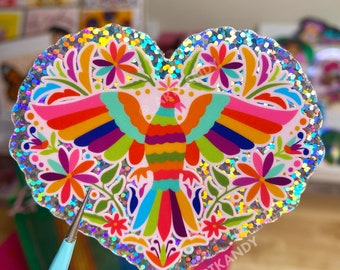 Otomi Bird Sticker | Mexican Folk Art, Glitter Vinyl