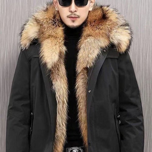 MEN'S Newreal Natural SILVER FOX Hooded Fur Jacket With - Etsy