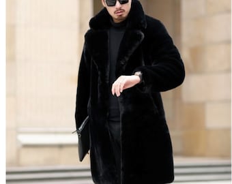 mens long black fur coat