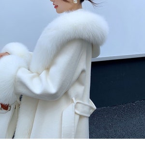 Real Fox Fur Collar & Cuffs Double Face Wool Bridal Coat for - Etsy