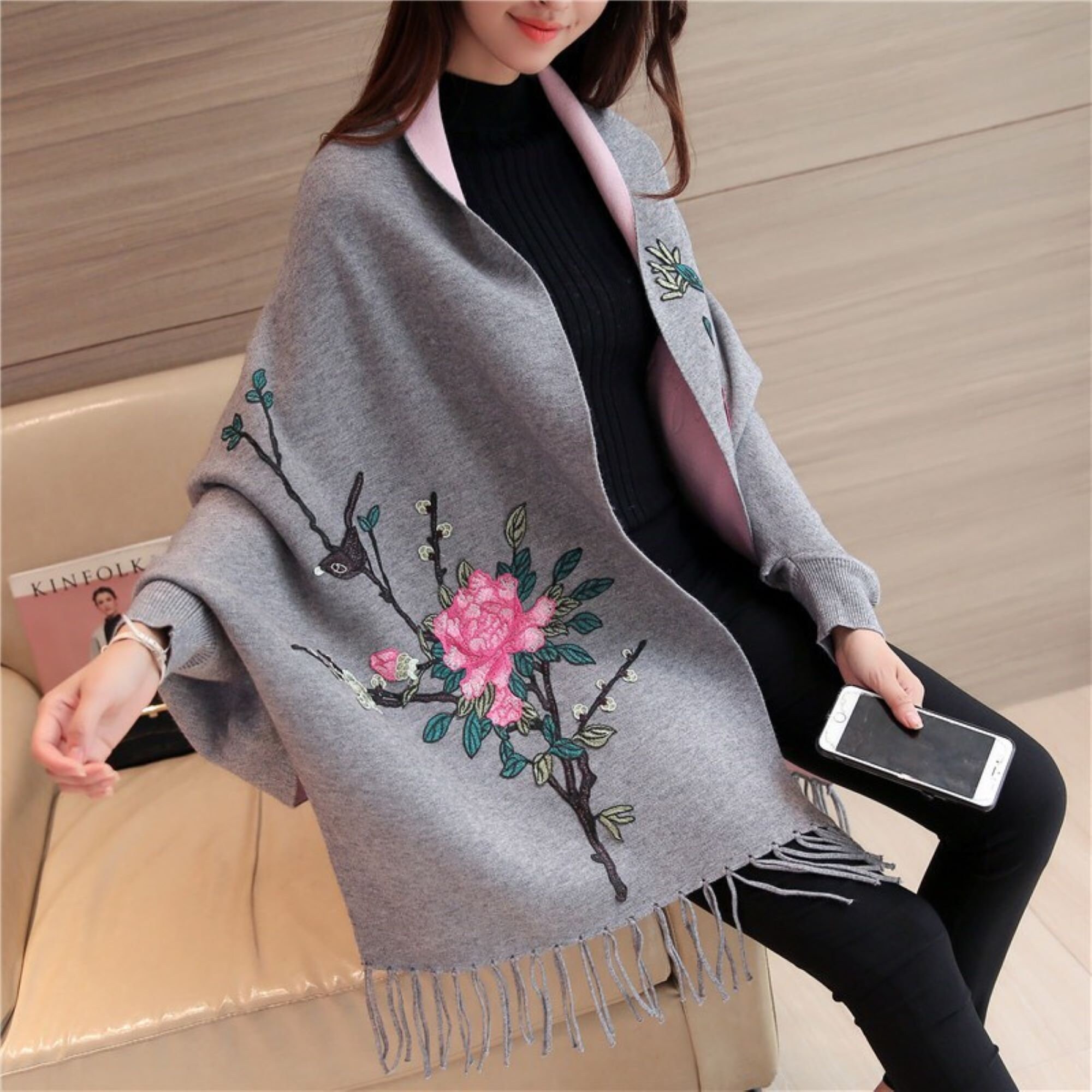 Women Cardigan Shawl Wrap Poncho With Sleeves - Etsy Singapore