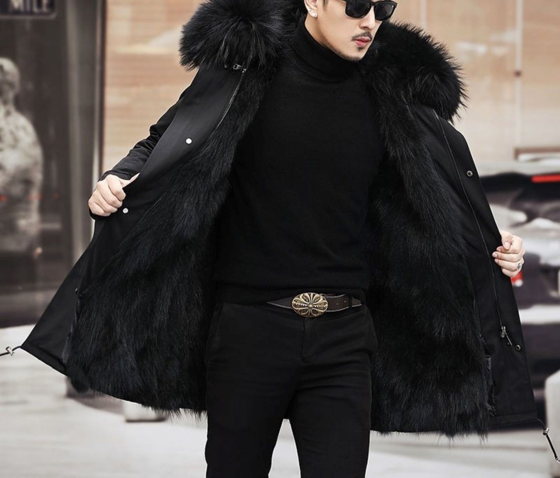 Men Faux Fur Coat Jacket Etsy
