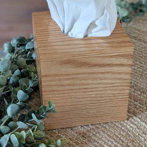 Handmade Red Oak Cube Tissue Box Cover – Rustic Farmhouse Tissue Holder – Solid Hardwood, Cabin Decor, Wedding Gift