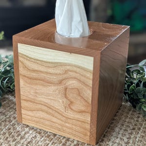 Handmade Cherry Cube Tissue Box Cover – Rustic Farmhouse Tissue Holder – Solid Hardwood, Wedding Gift, Cabin Decor