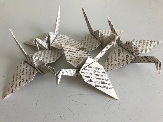 Paper Crane Origami Book Page Blank Greeting Cards Set Of 6 Pride And Prejudice Jane Austen Book Page