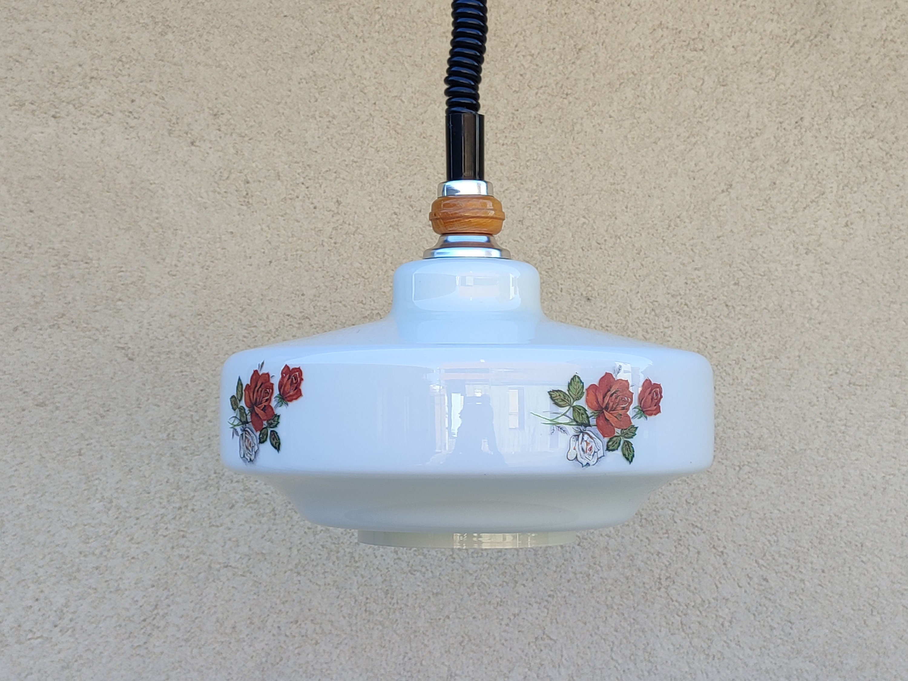Vintage White Rose Flower Glass Light, Kitchen Pendant Light, Mid