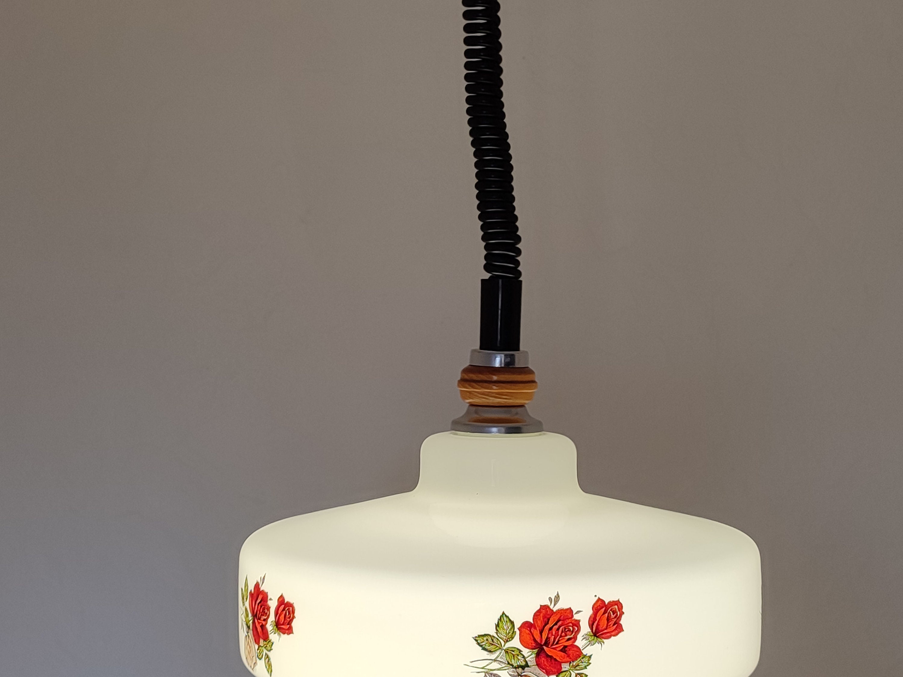 Vintage White Rose Flower Glass Light, Kitchen Pendant Light, Mid