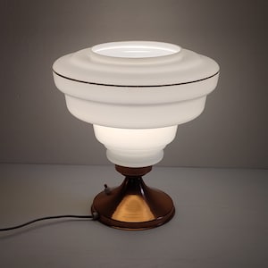 Vintage White/Gold Lamp, Glass/Metal Table Lamp, Kitchen Lamp, Mid-Century Light, Home Decor Light, Space Age Light , 50s Light