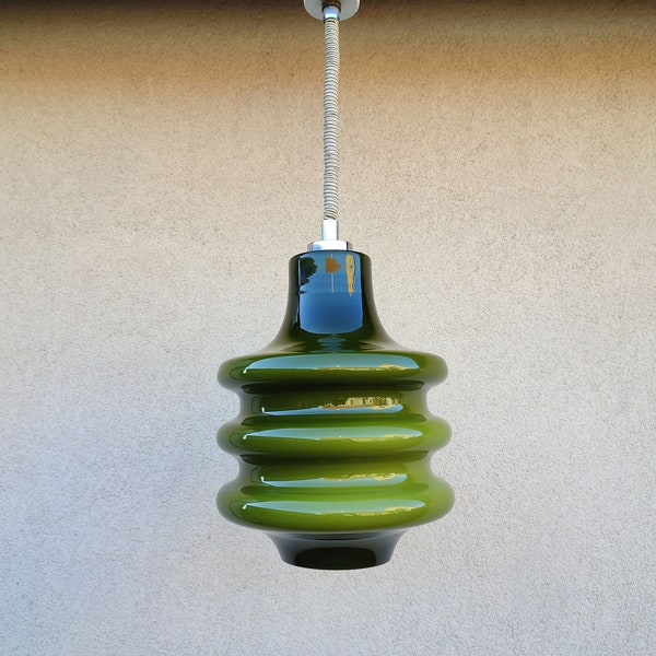 RESERVED Space Age Pendant Lamp, Sijaj Hrastnik Yugoslavia 70s Light, Green Opaline Glass Light, Hanging Retro Lamp, Mid Century Light