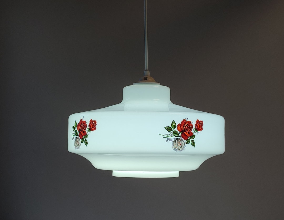 Vintage White Rose Flower Glass Light, Midcentury Light, Home Decor
