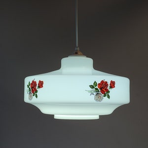 Vintage White Rose Flower Glass Light, Mid-century Light, Home Decor Light, Kitchen Pendant Light, Floral Applications, Space Age Light, 70s