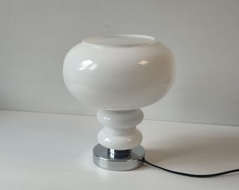 Space Age Table Lamp, Mid Century Opaline Glass Mushroom Lamp, Vintage White Glass Table Lamp, 70s Lamp, Retro Light, Home Decor Lamp