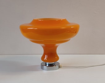 Space Age Tischlampe, Mid Century Opalglas Pilz Lampe, Vintage Orange Glas Tischlampe, 70er Lampe, Retro Leuchte, Nachttischlampe