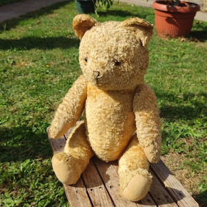 Vintage Stuffed Teddy Bear, Hermann Germany 1930s, Antique Toys, Old Teddy Bear, Jointed Teddy Bear, Silk Plush Toy