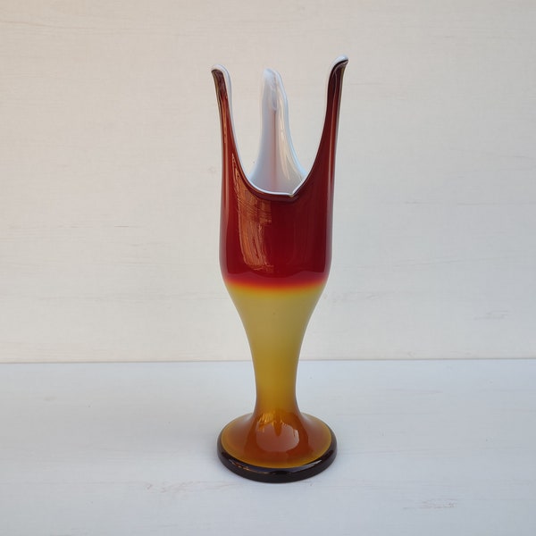 Mid Century Murano Glass Vase, Handmade Unique, Dragan Drobnjak Prokuplje, Yugoslavia, 70s, Tulip Design Glass